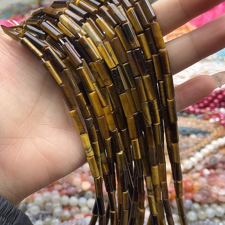 玛瑙/玉髓珠宝半成品未镶嵌一条4/13mm左右虎眼石管珠