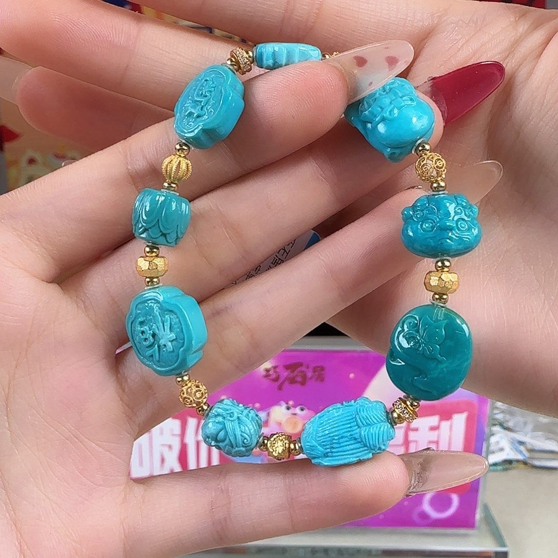 星***空绿松石银S925镀金镶嵌珠宝奇石