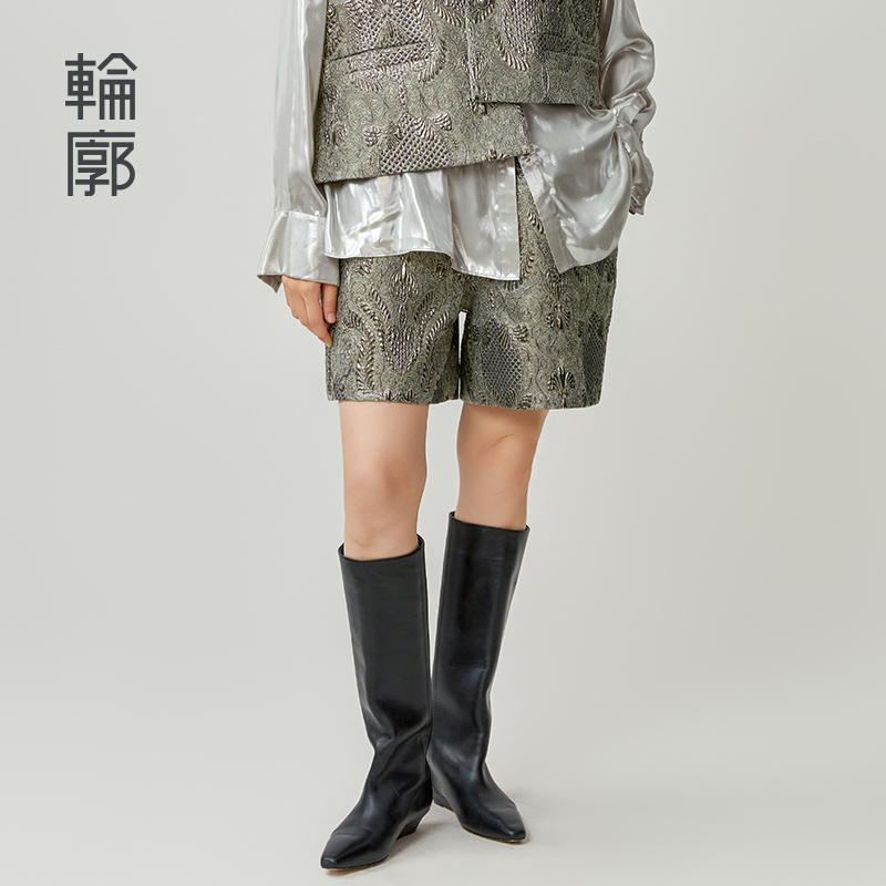 轮廓塞纳河畔提花短裤L243K008重工新中式亮丝复古百搭时尚休闲裤