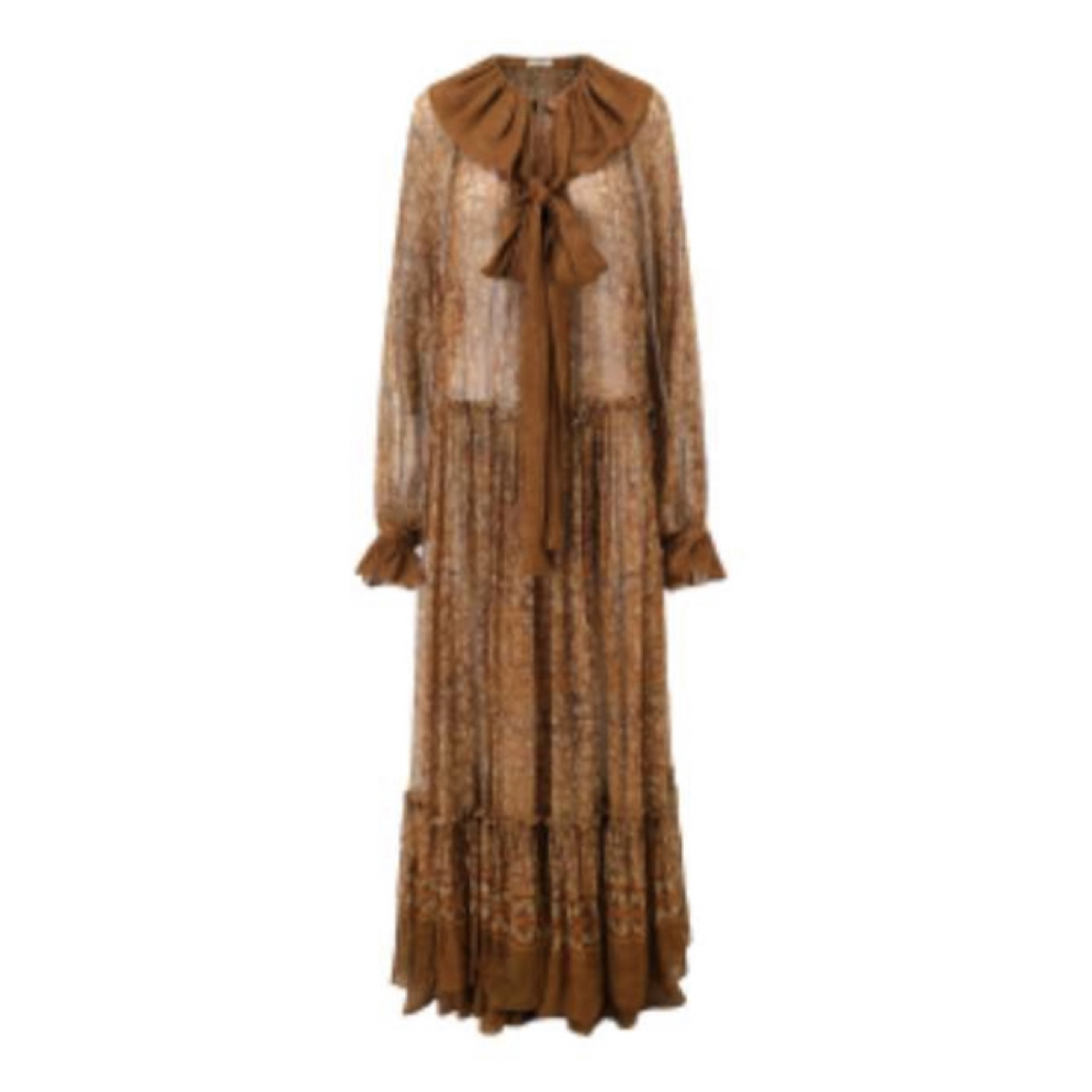 INTO THE EAST棕调繁花荷叶领飘带真丝连衣裙