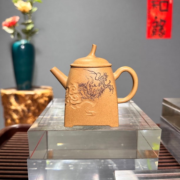 黄张微【四方祥云壶】冷金黄泥料壶小品特惠款