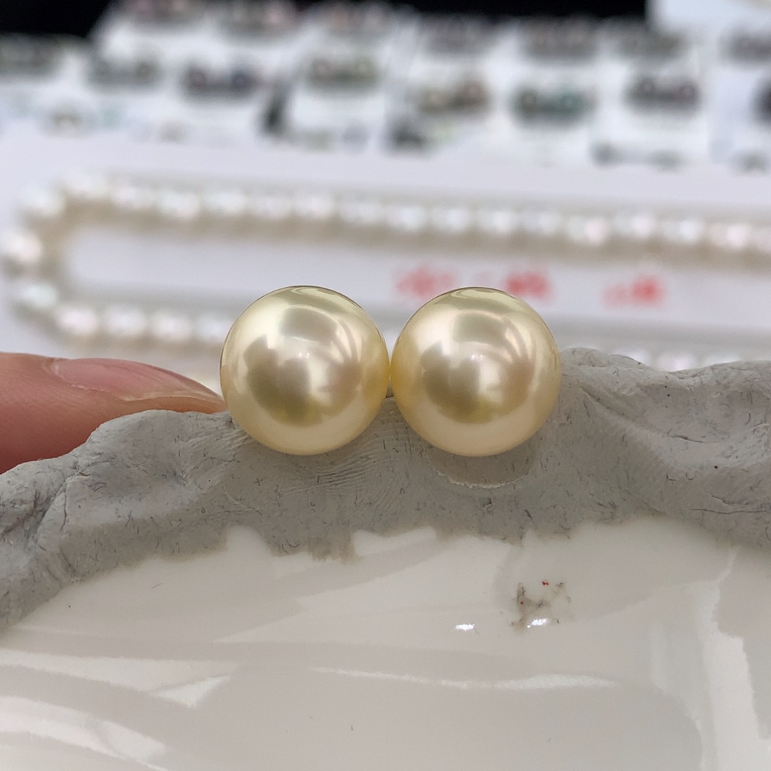 未镶嵌耳饰海水珍珠素钉款干枯金