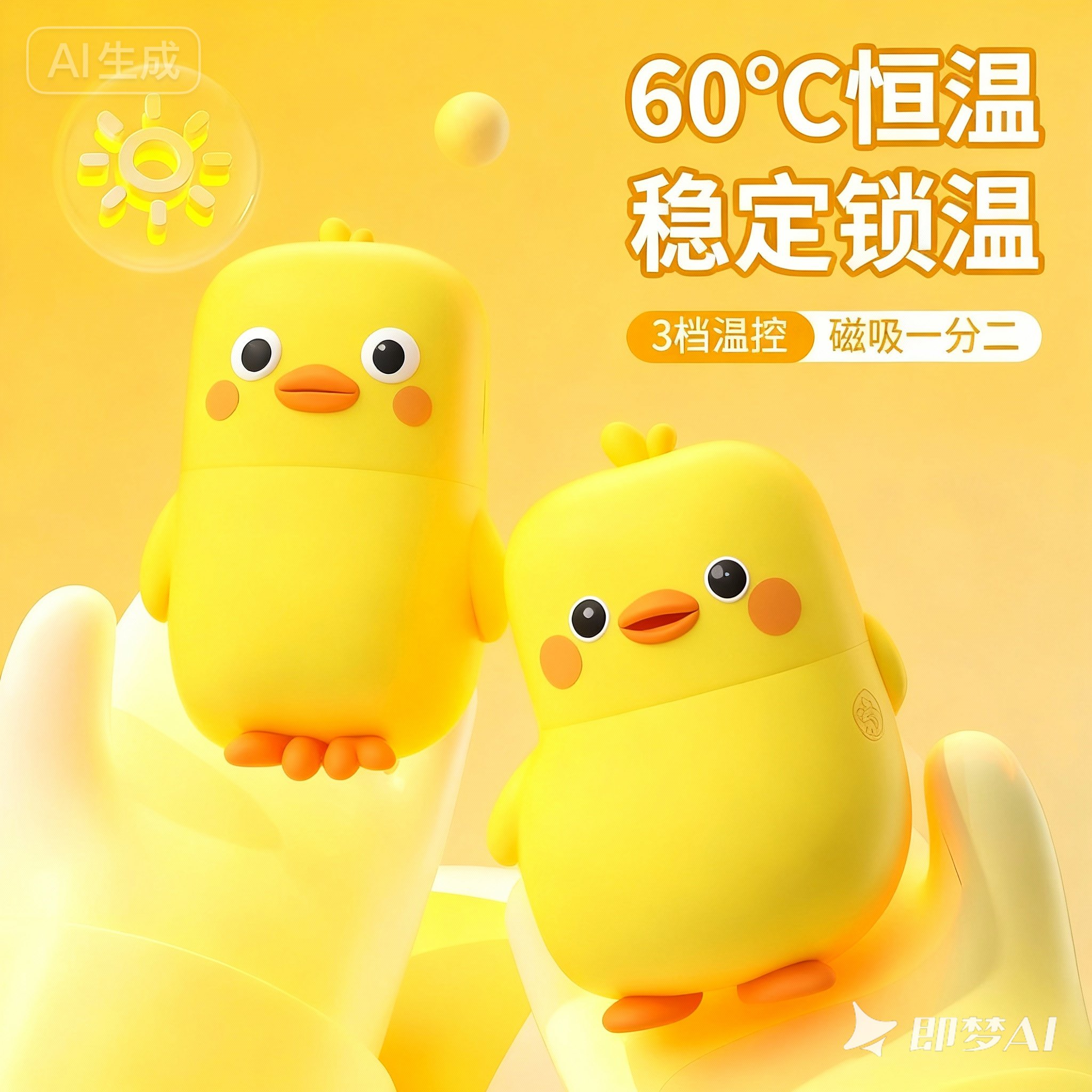 新款小黄鸭暖手宝二合一充电大容量三档调节女生礼物磁吸