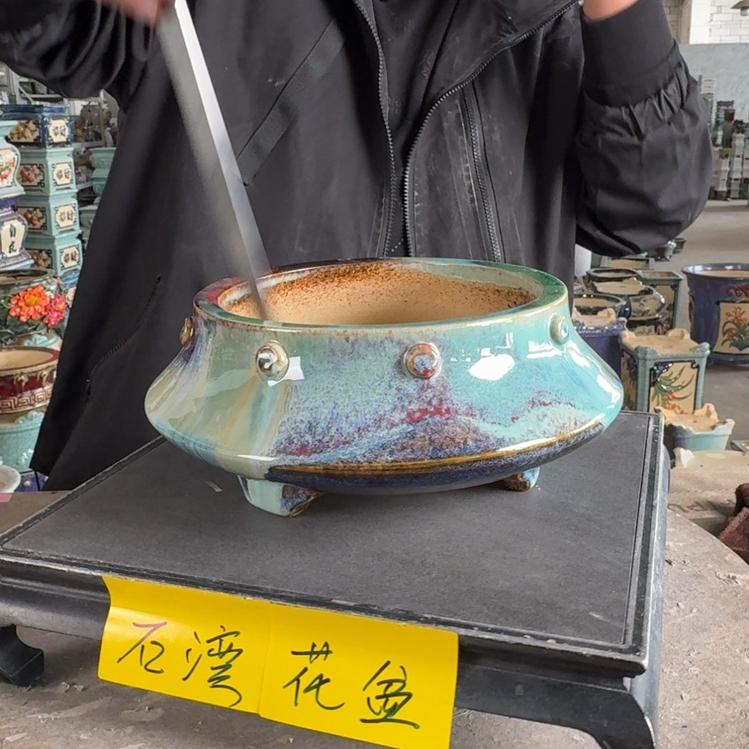 。一风堂石湾花盆 开孔高温裂 内17*7