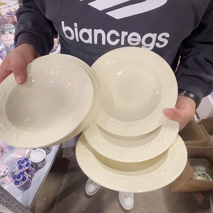 瓷片景德镇陶瓷黄稀稀8寸草帽盘6只