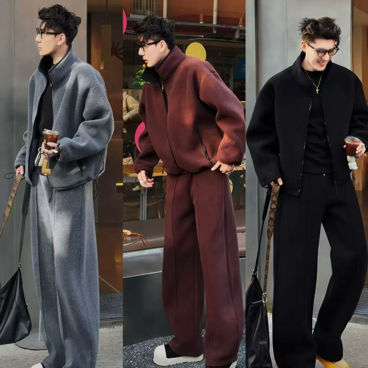 2025冬季双面摇粒绒外套阔腿裤休闲套装游览风保暖舒适百搭俩件套