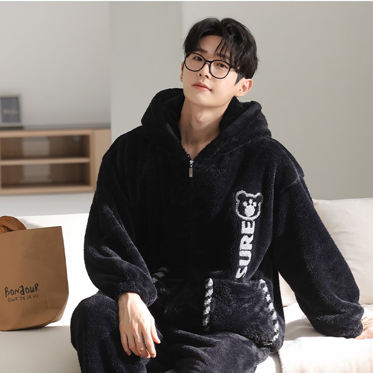 【一号链接】2025秋冬季绒款新款睡衣男保暖加厚两件套装加绒家居服