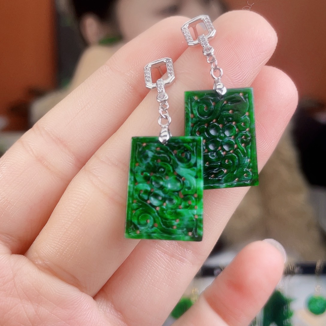 翡翠银S925镶嵌耳饰