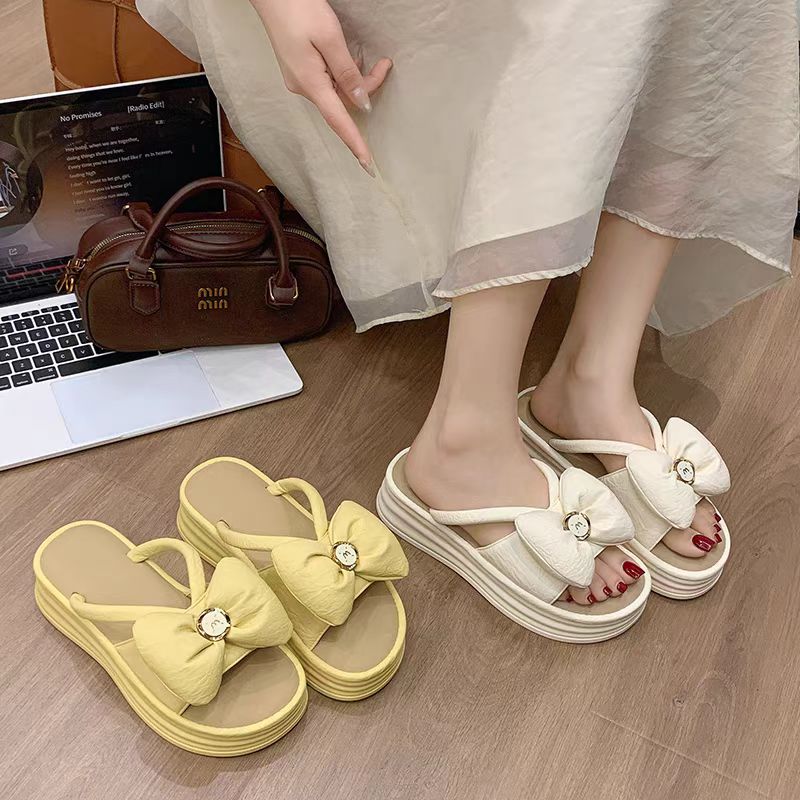 小敏家 清货~就几双 厚底高级感蝴蝶结仙女风潮流一字拖K985-7