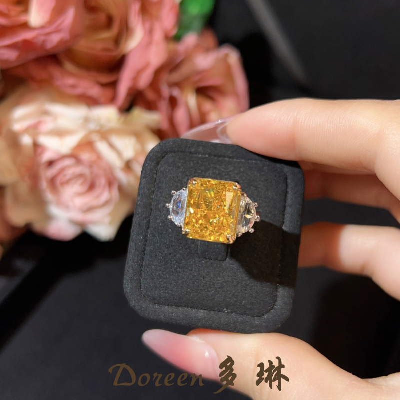 铜合金合成锆石戒指 冰花切香水瓶黄色戒指CS388
