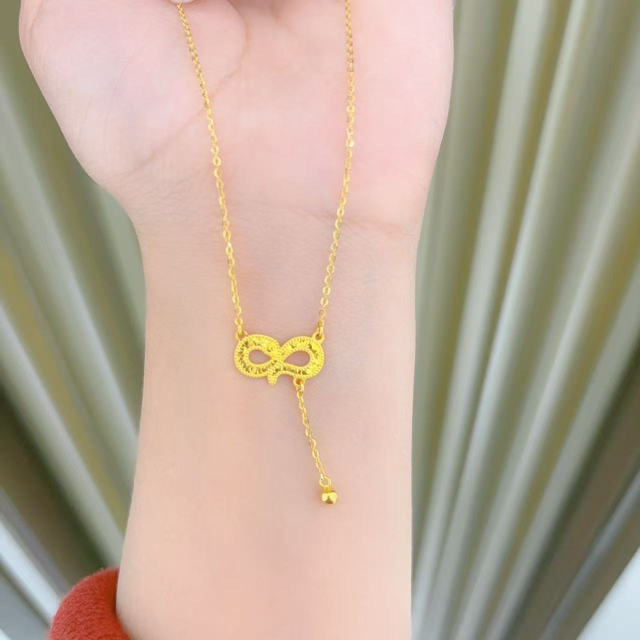 足金999碎冰冰蝴蝶结滴流黄金套链时尚百搭黄金首饰项链