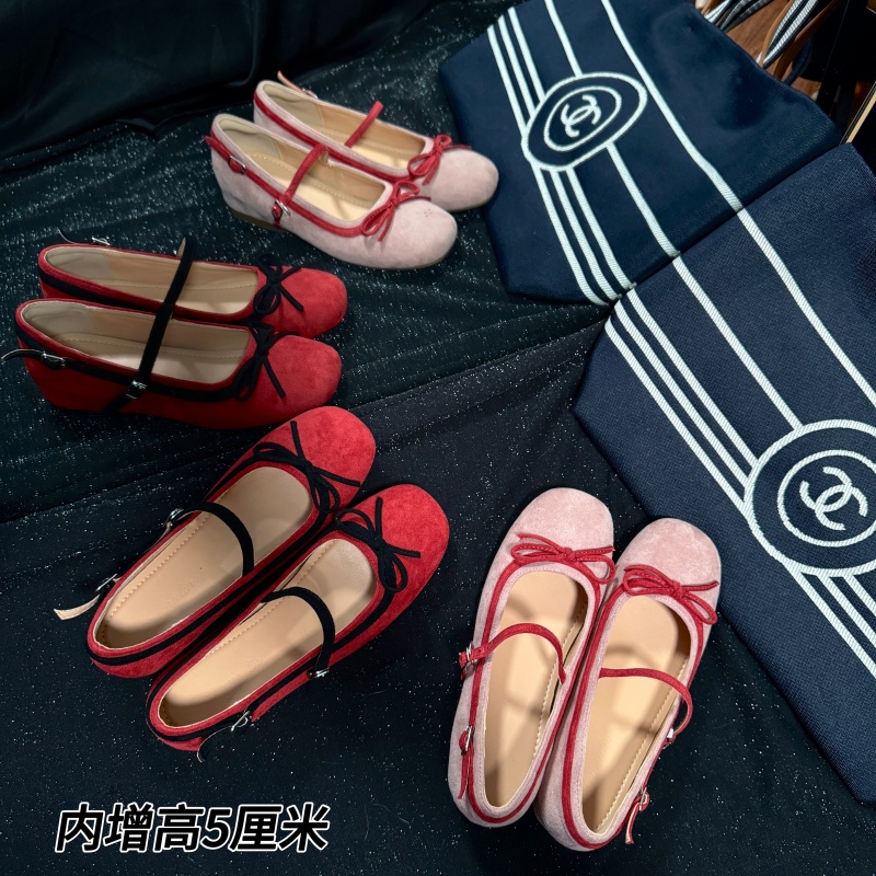 【内增高5厘米】复古芭蕾舞蝴蝶结一字带气质真皮单鞋