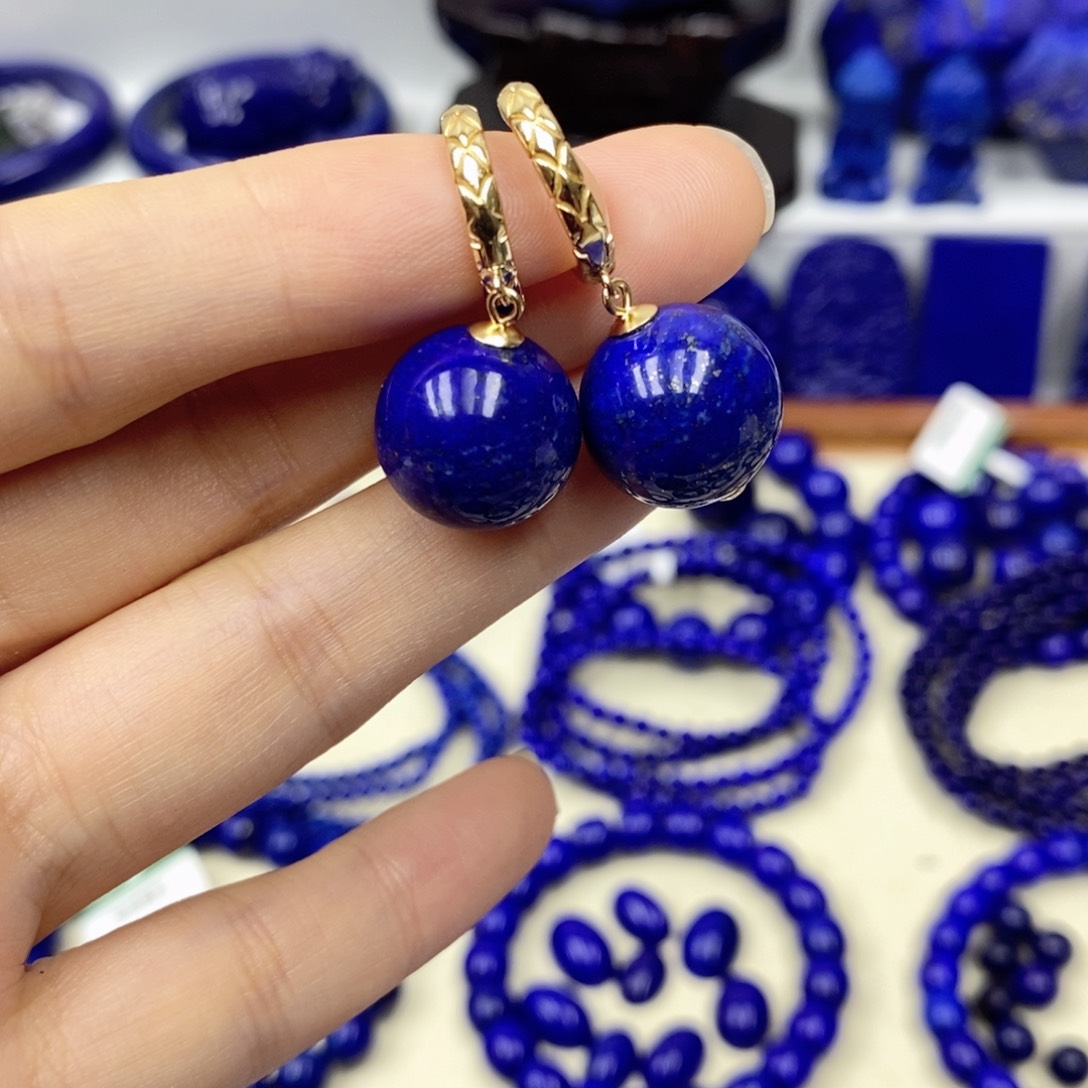 青金石耳饰银S925镀金镶嵌