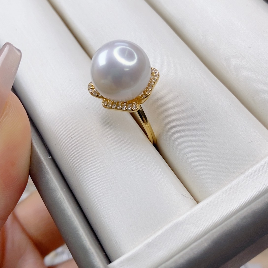 淡水珍珠戒指银S925镶嵌爷*