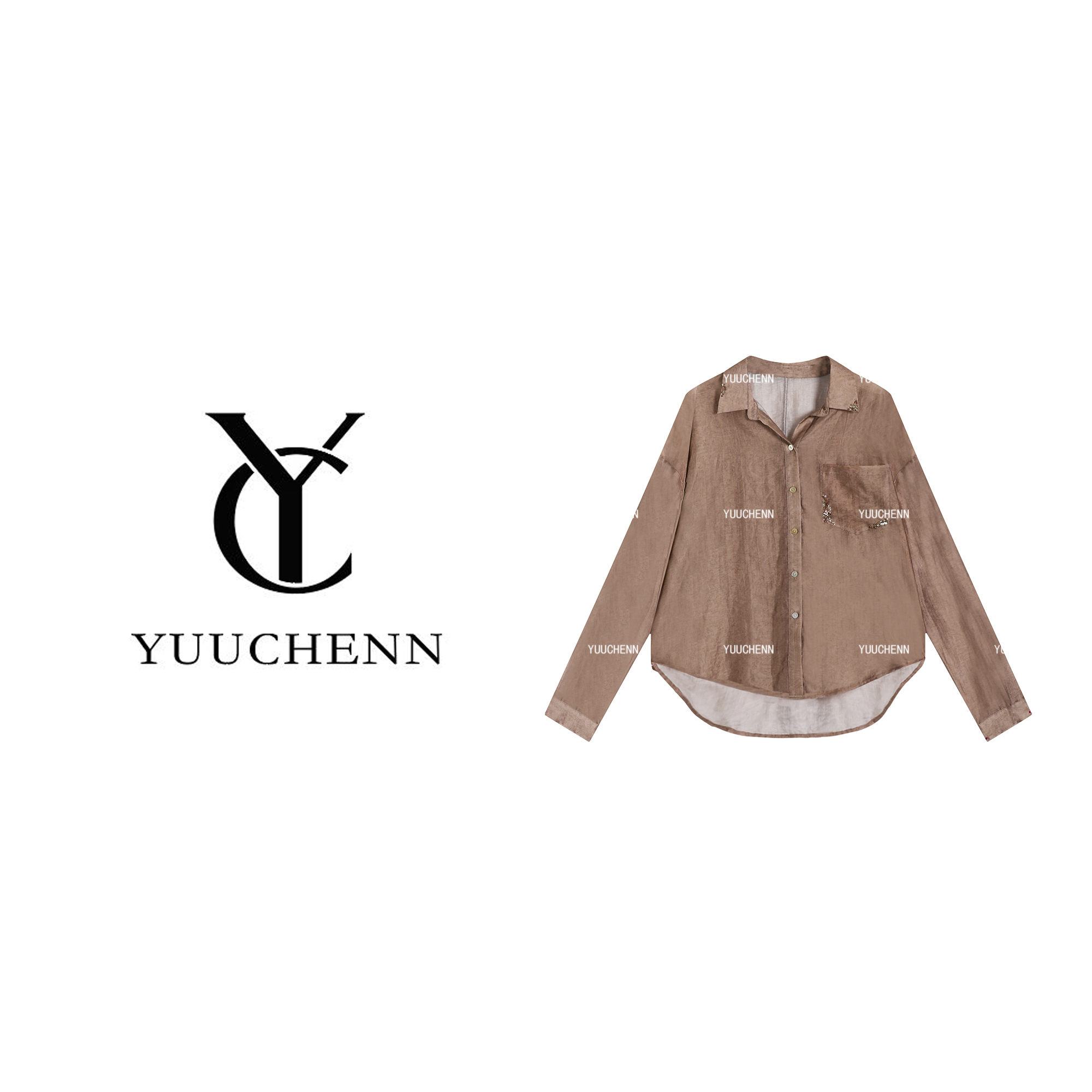 YUUCHENN 天丝复古长袖衬衫女秋季POLO领衬衣JYY-W62115