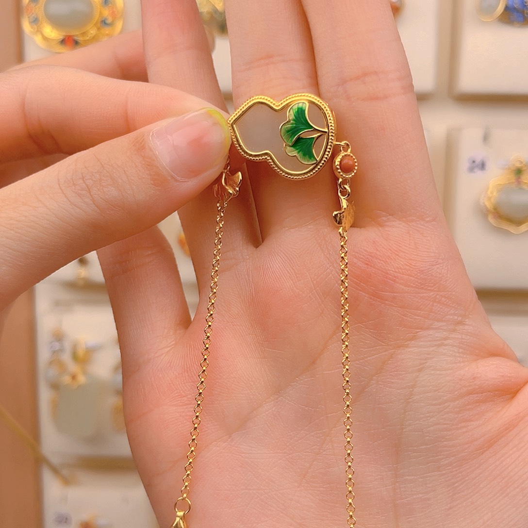 和田玉手链银S925镀金镶嵌