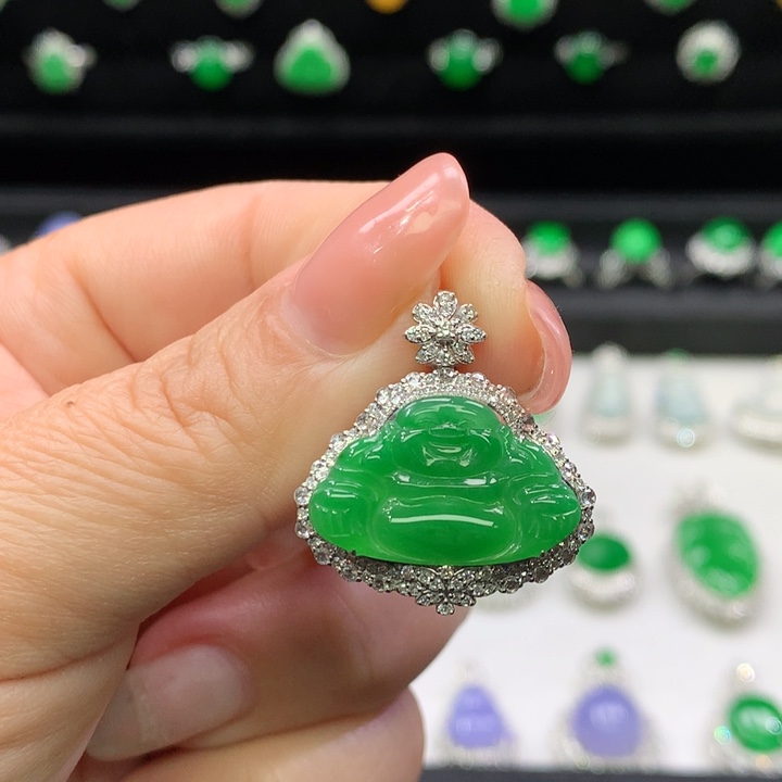 翡翠吊坠(不含链)18K金镶嵌