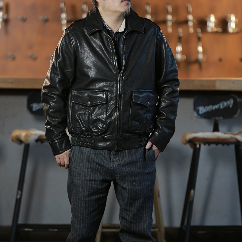 新款男士男款短款休闲A2牛皮真皮皮衣复古立领门多萨皮衣男款