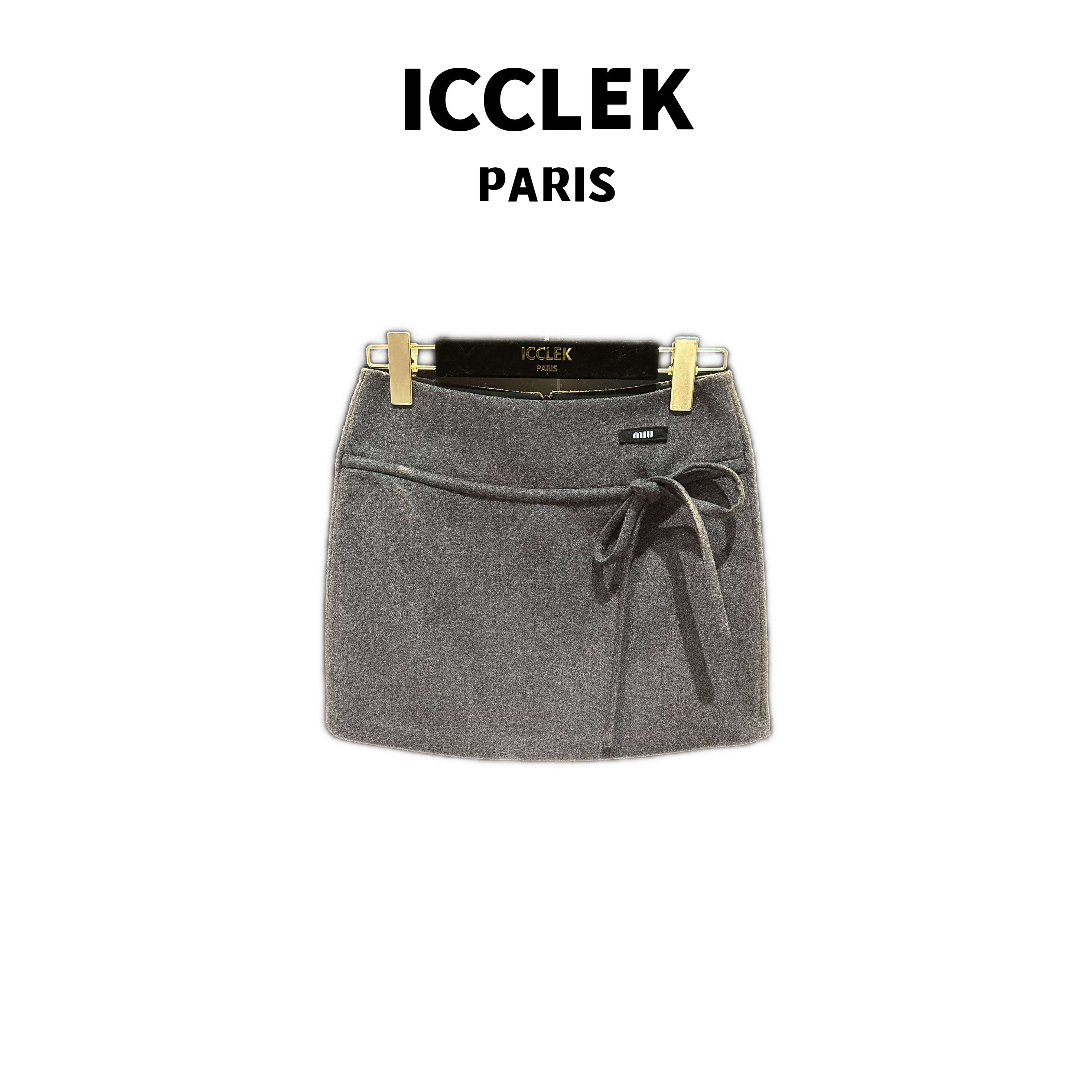 ICCLEK 设计师冬款显瘦灰色加厚短款A字裙半身裙  -  9390