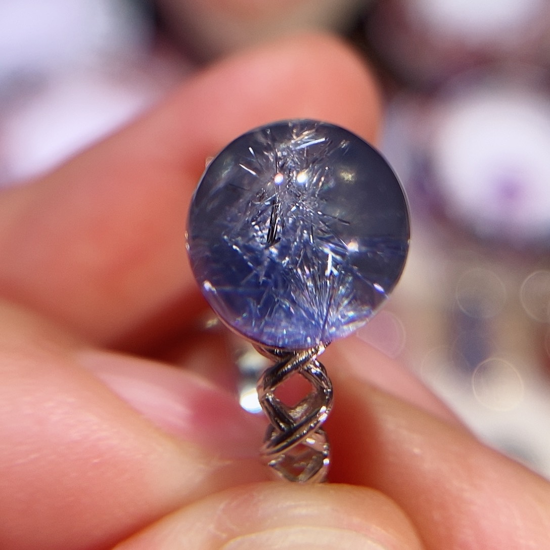 发晶蓝线石戒指银S925镶嵌?****a