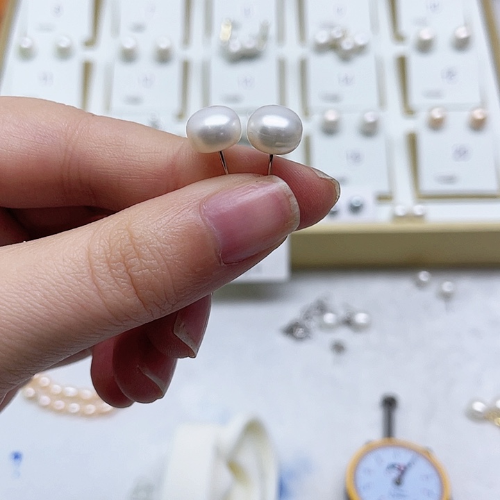 淡水珍珠耳饰银S925镶嵌蒲*英