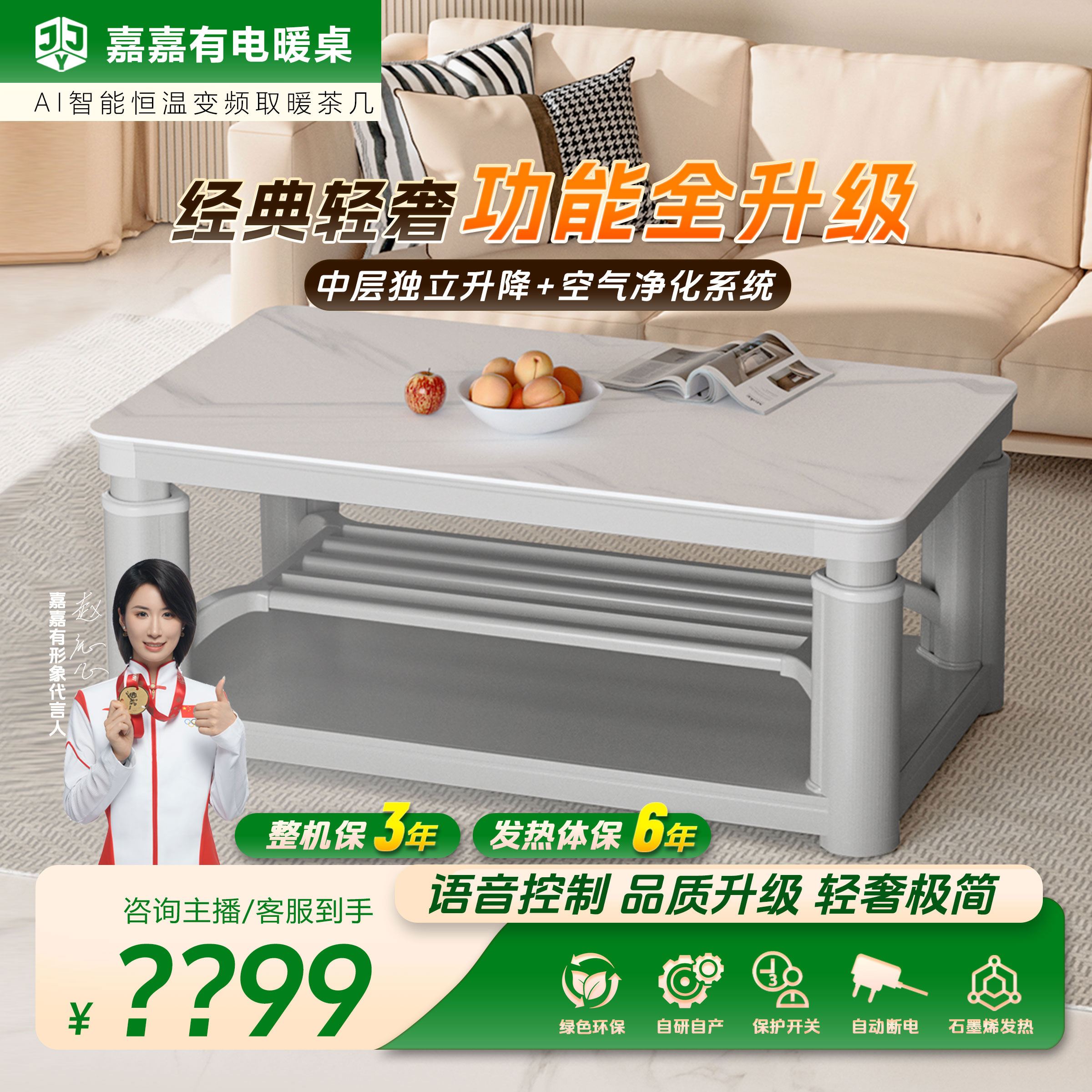 嘉嘉有【C24银灰】升降电暖桌多功能两用电暖桌取暖桌