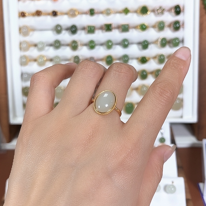 和田玉戒指银S925镶嵌