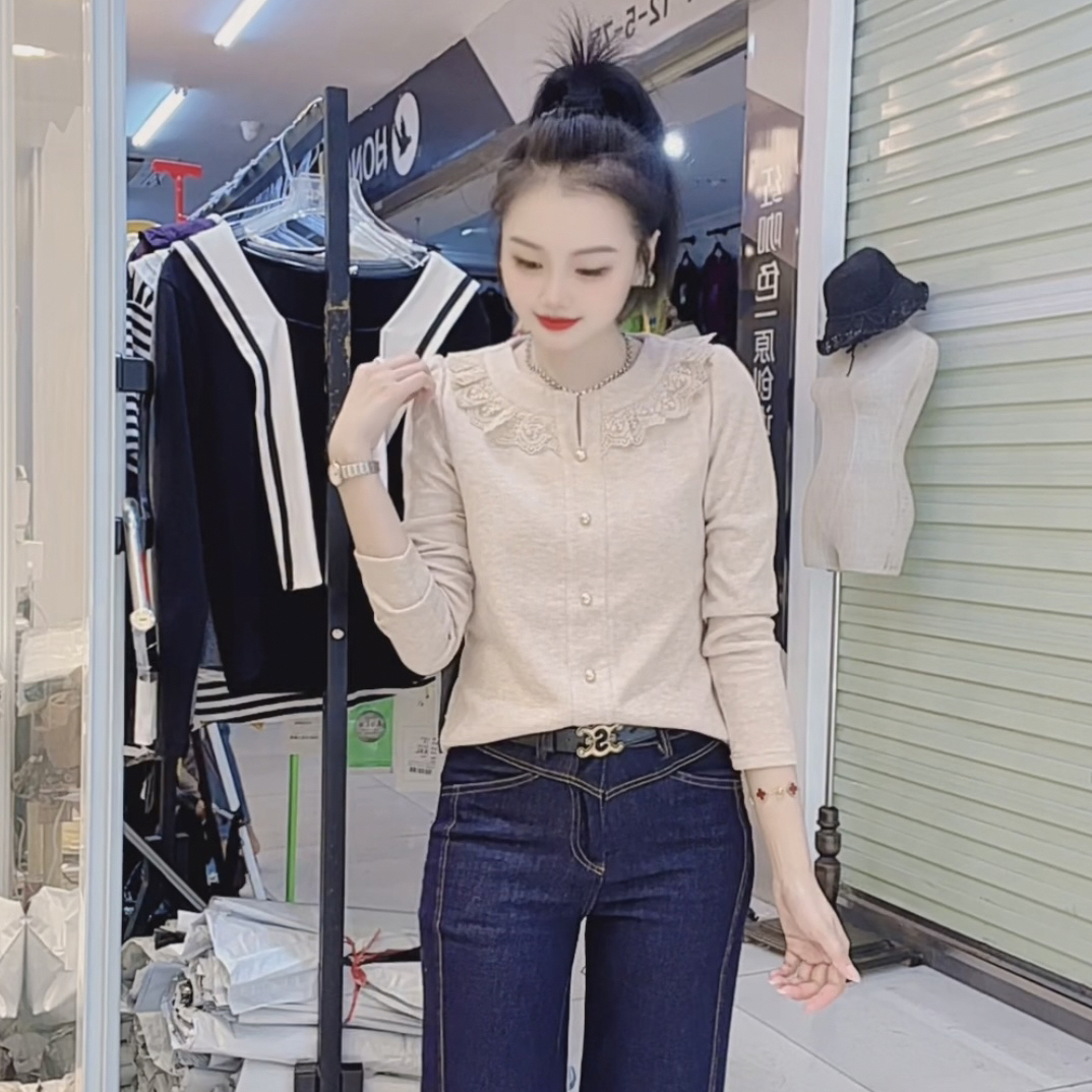 【小玉】新款时尚恤圆领花边显瘦减龄百搭洋气上衣