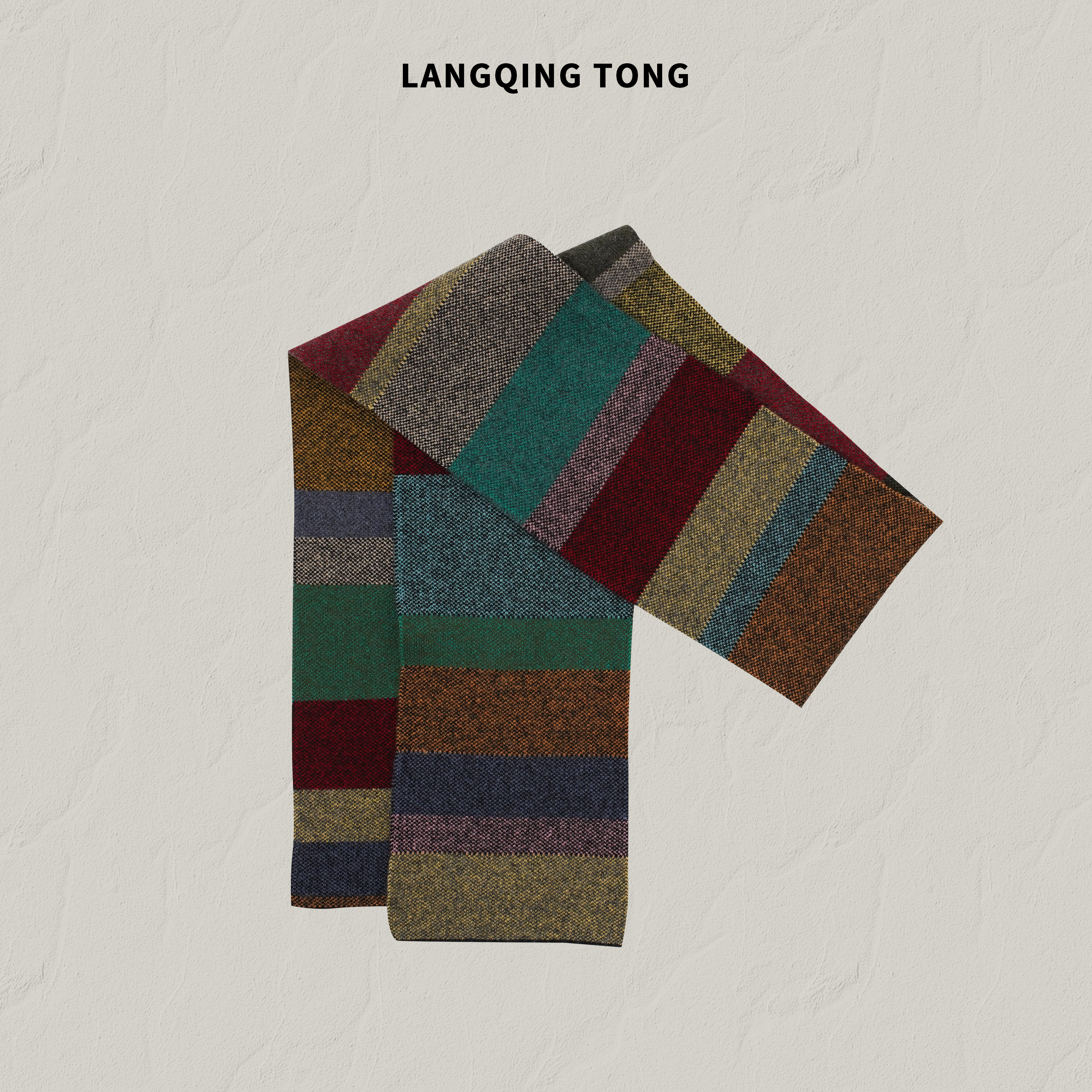 LANGQING 彩虹色芝麻点提花工艺100%羊毛围巾47283#