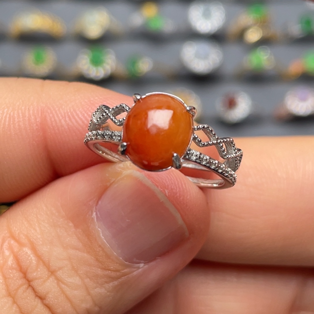 翡翠戒指银S925镶嵌纯天然缅甸翡翠