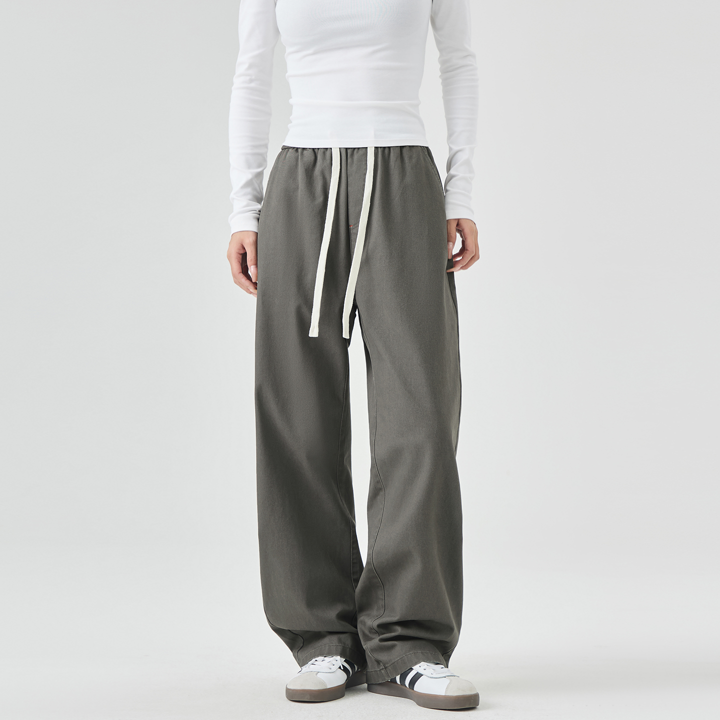 男女同款纯棉弯刀直筒休闲裤子秋冬加绒加厚美式高街宽松阔腿长裤