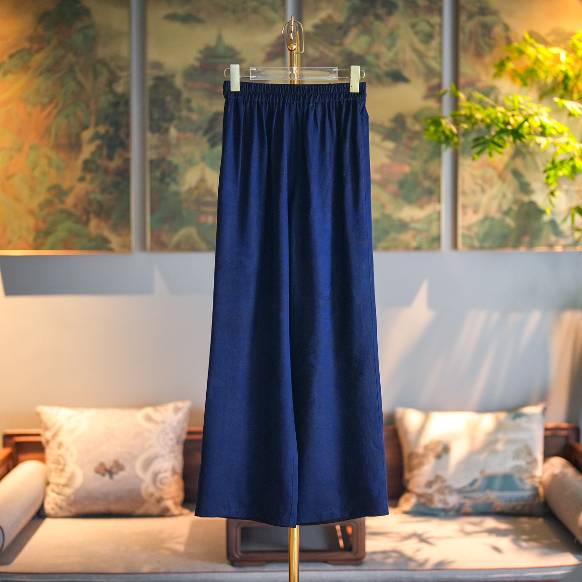 蓝大【杏梁燕】新中式桑蚕丝休闲裤5349