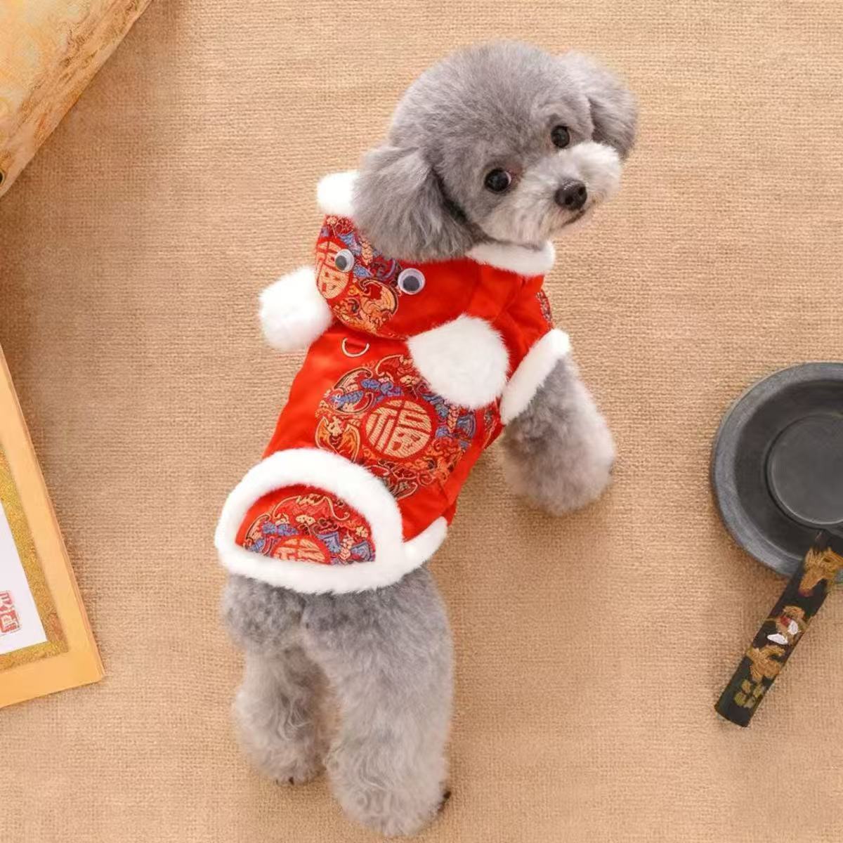 冬季狗狗衣服加厚泰迪比熊新年拜年猫咪中式汉服宠物喜庆唐装