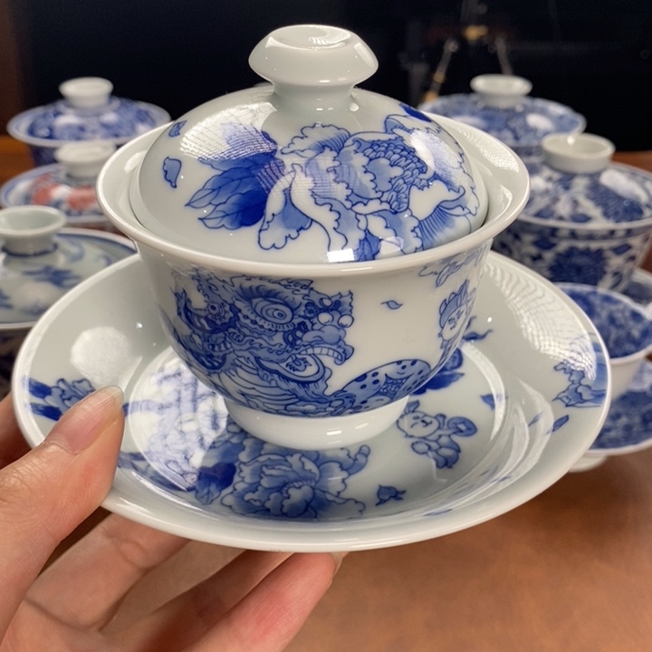 景德镇纯手工青花瓷盖碗