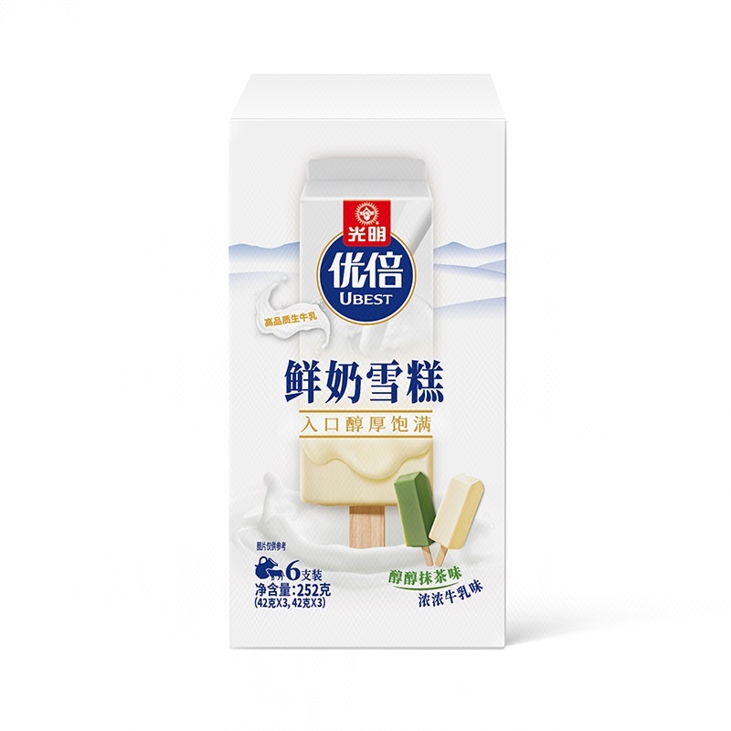 光明优倍鲜奶雪糕(抹茶+牛乳味)（6支）252g/盒