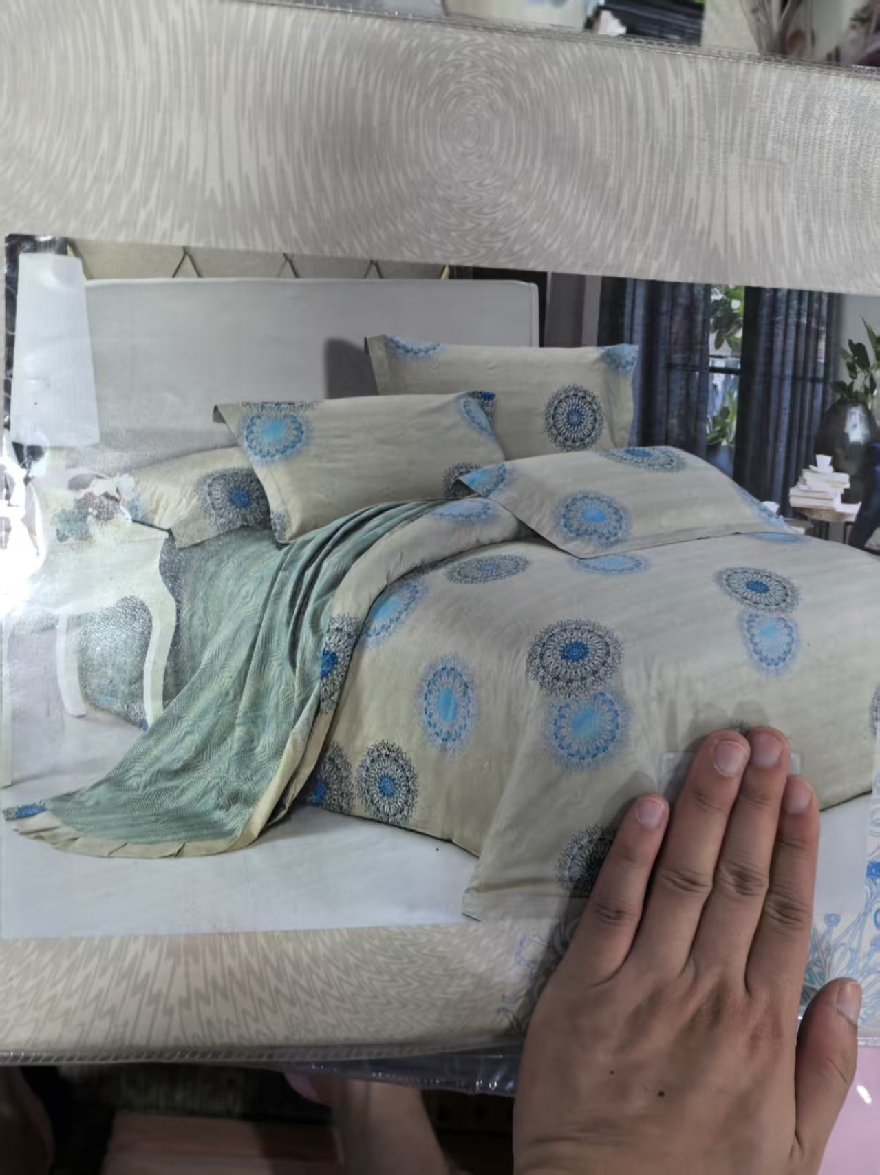 《厚广家》3楼200×230灰蓝圆圈全棉四件套 品味-w-x 发1套