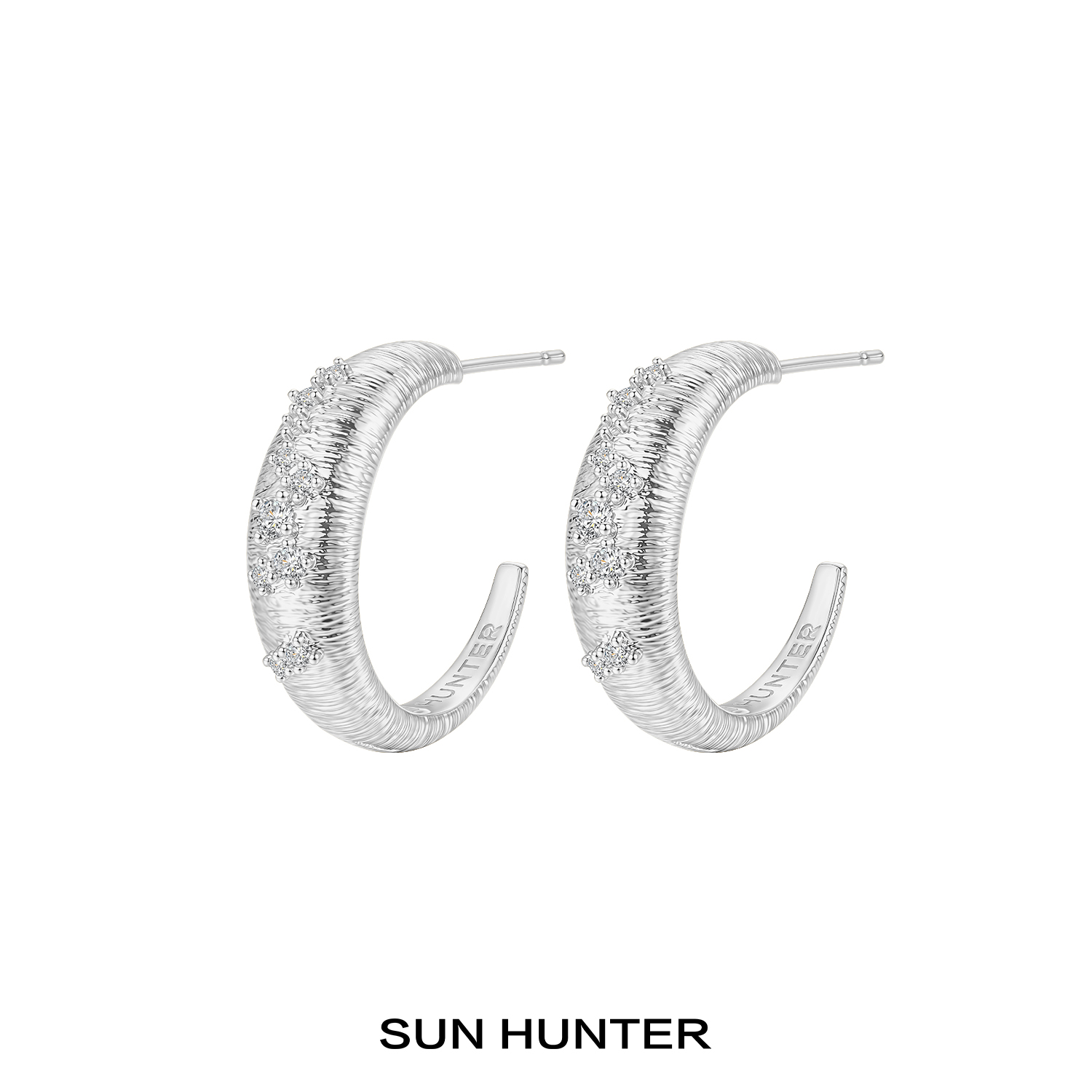 铜合金耳饰 三横SUN HUNTER「茧系列」原创大号C圈拉丝耳环夸