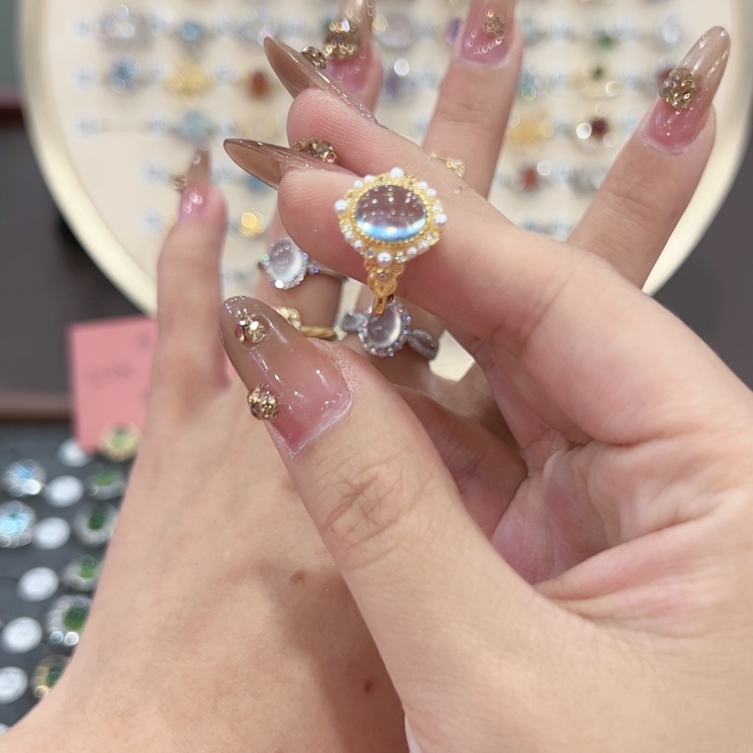 蛇纹石玉戒指银S925镶嵌