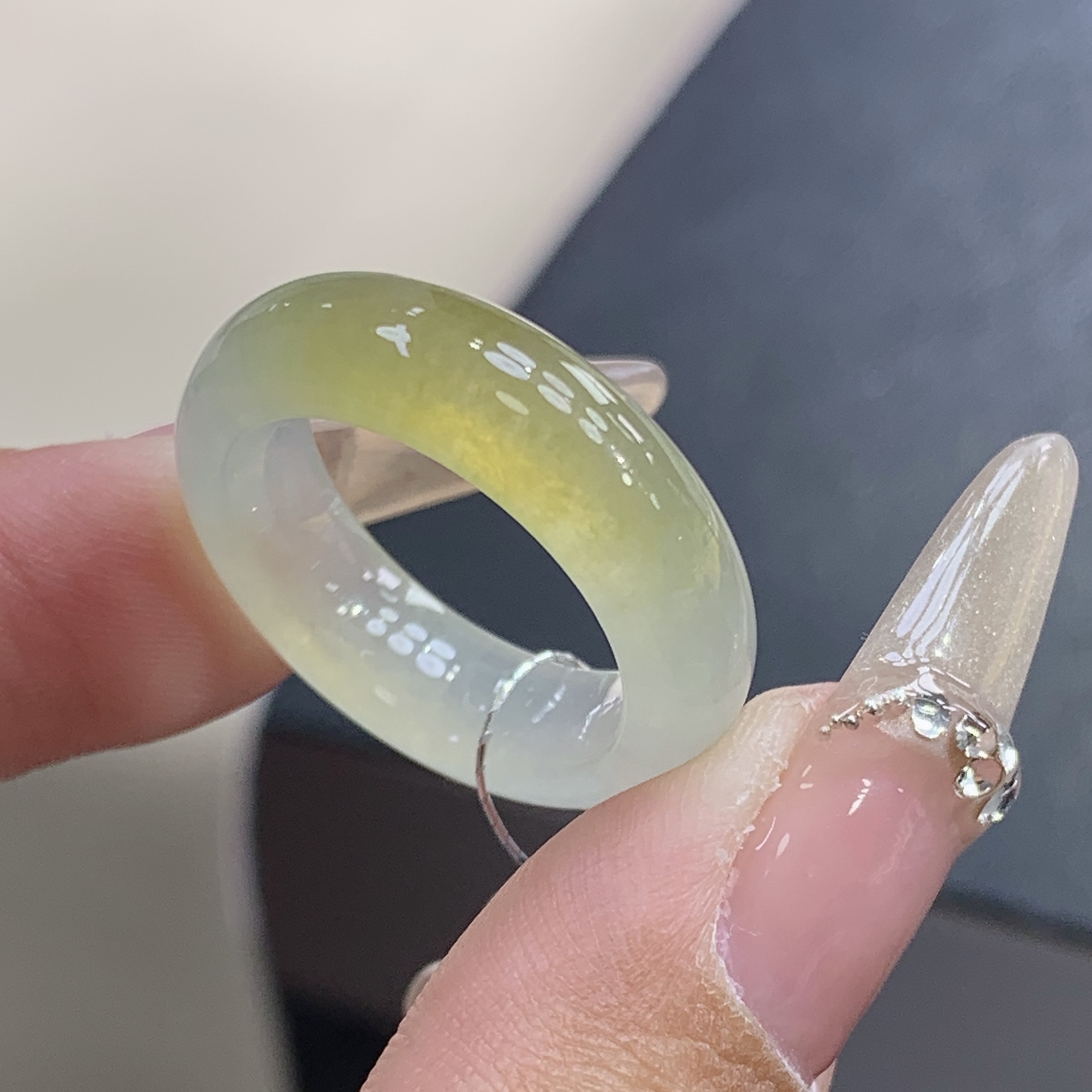 12号圈 缅甸天然翡翠 半山半水冰黄翡翡翠戒圈尺寸16.5-5.7-4.0mm