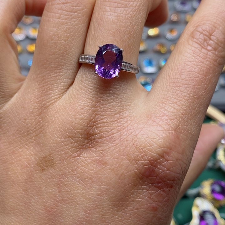 水晶戒指银S925镶嵌天然水晶戒指