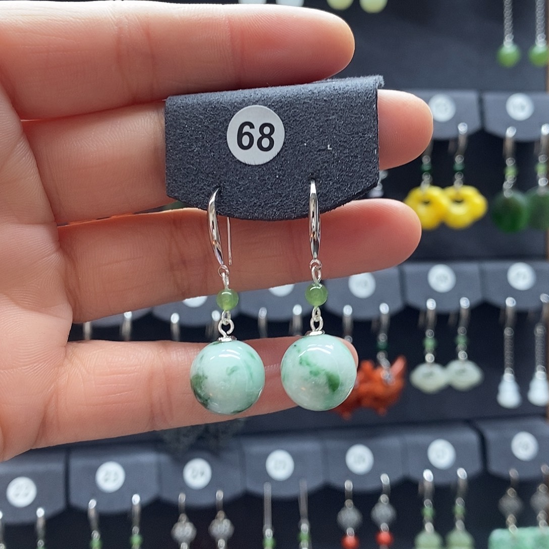 翡翠银S925镶嵌耳饰