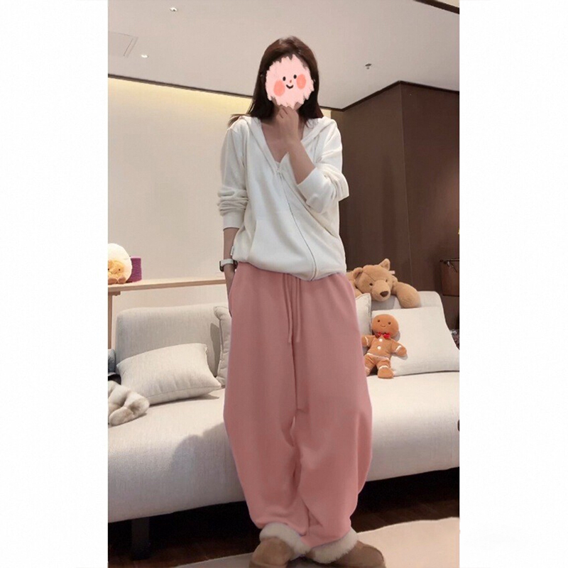 软糯加绒立体剪裁宽松哈伦休闲裤松紧腰纯色阔腿卫裤