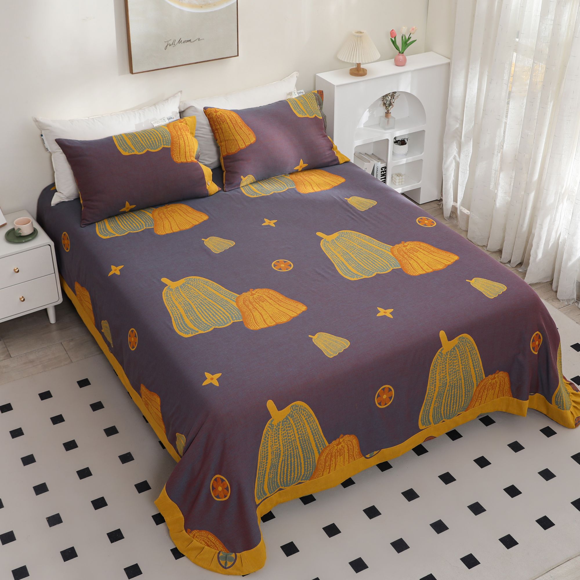 【相思南瓜紫—床单】— 全棉色织双层纱床单