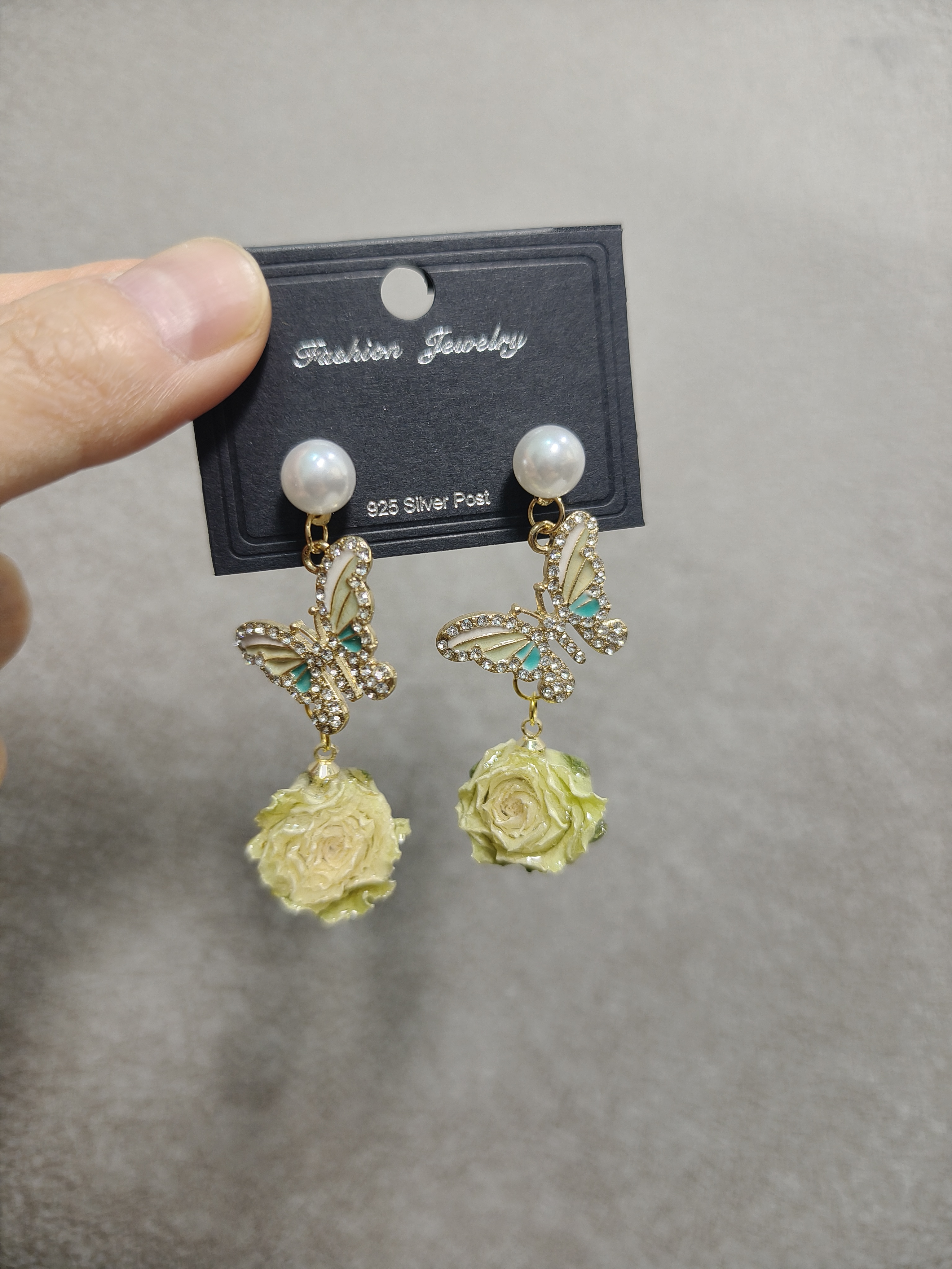 279鲜花手工制作独家diy真花玫瑰干花胶花耳钩耳钉耳饰