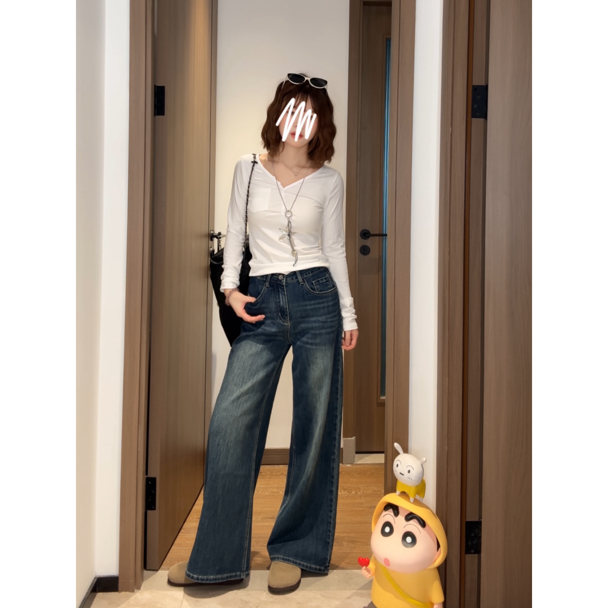 高腰阔腿牛仔裤女2025年秋季新款显瘦弹力垂感小个子拖地阔腿裤子