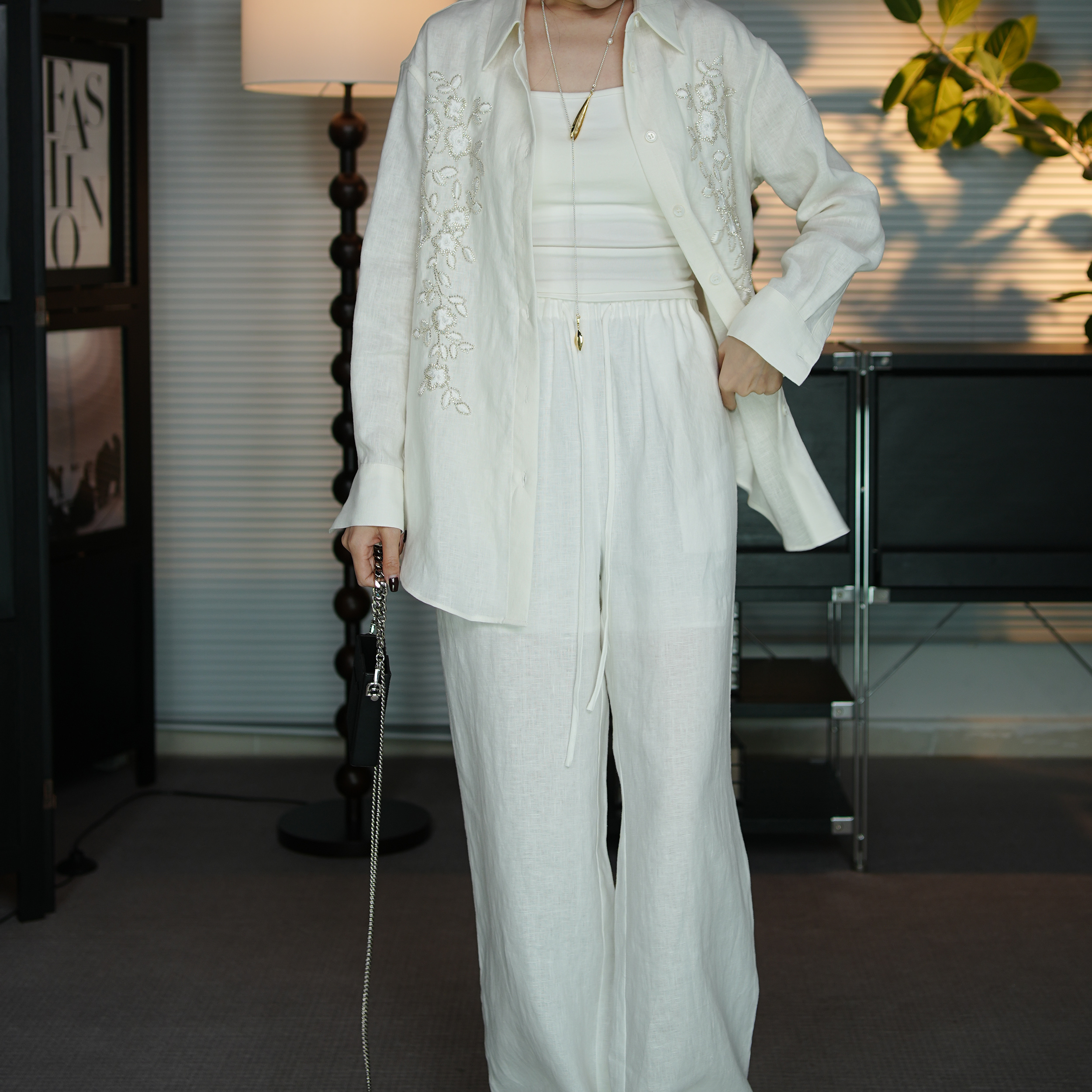 coco058春夏套装气质白色时尚休闲国风中式设计师提花套装