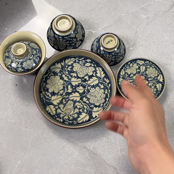 瓷片二号釉国色天香五件套