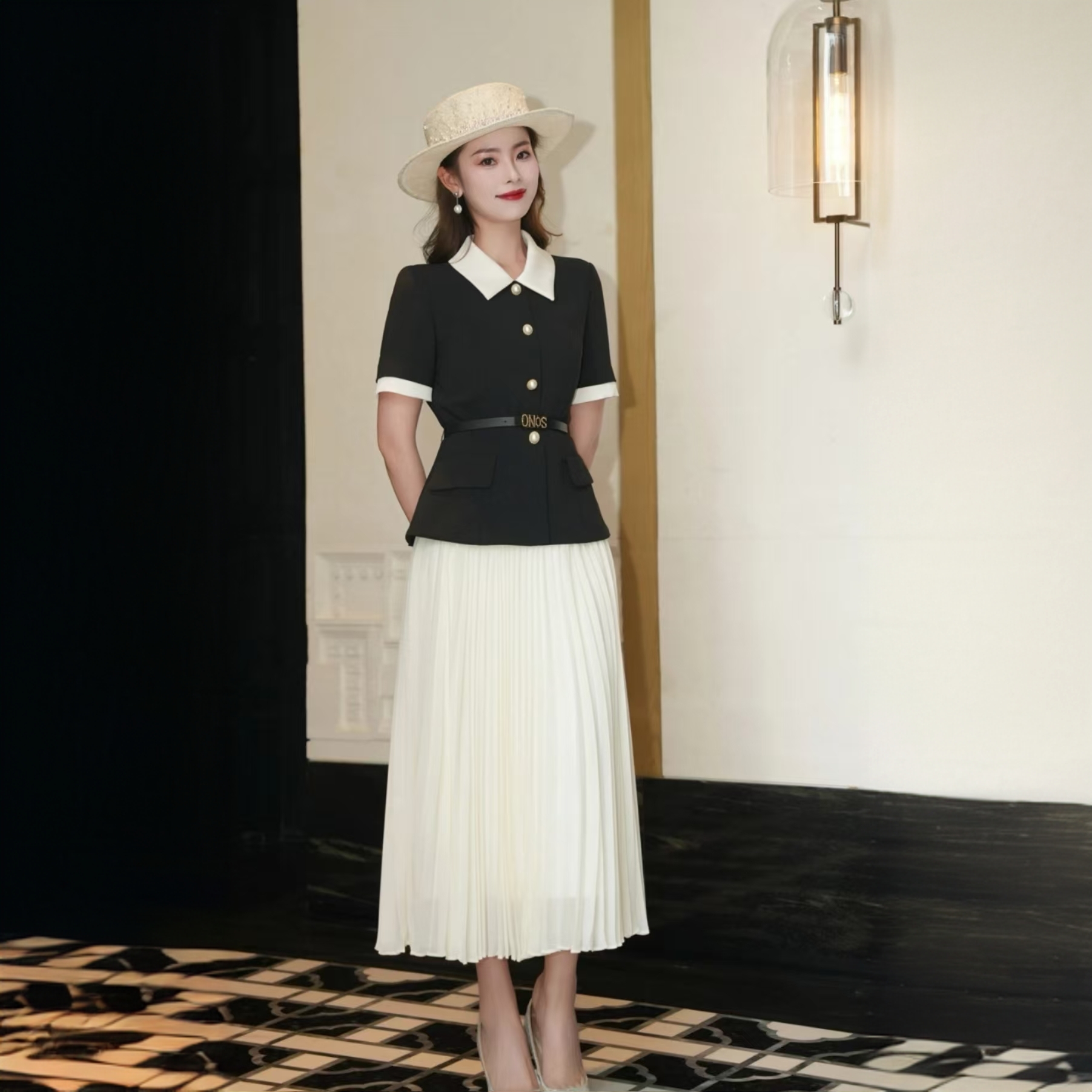 GXO 2025夏季新款拼接知性优雅假两件连衣裙LYQ0209