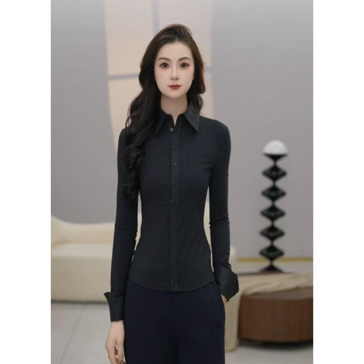  GIRDEAR/哥弟新款高级感优雅气质设计感时尚显瘦长袖衬衫130242