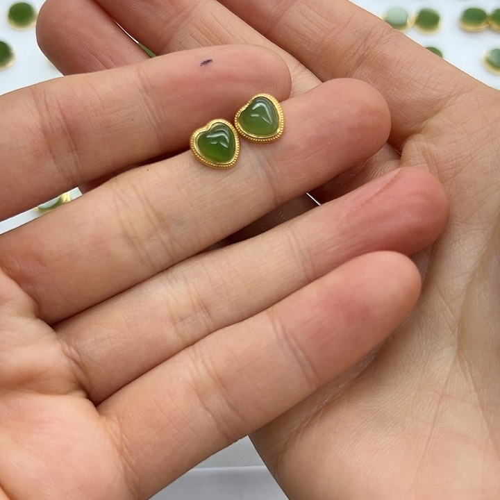 和田玉银S925镶嵌耳饰